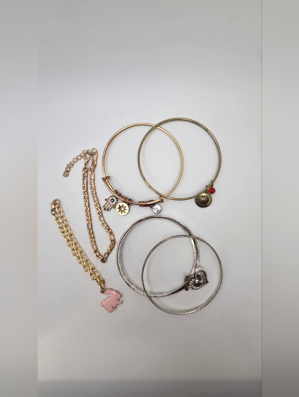 Gold and Silver Charm Bangle Bracelet Set - Women's Jewelry Bundle